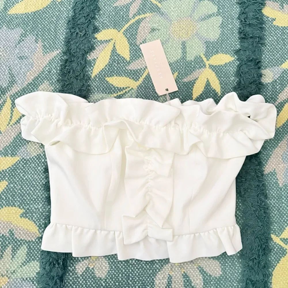 NWT KEEPSAKE the label escape crop top ruffle cream/white